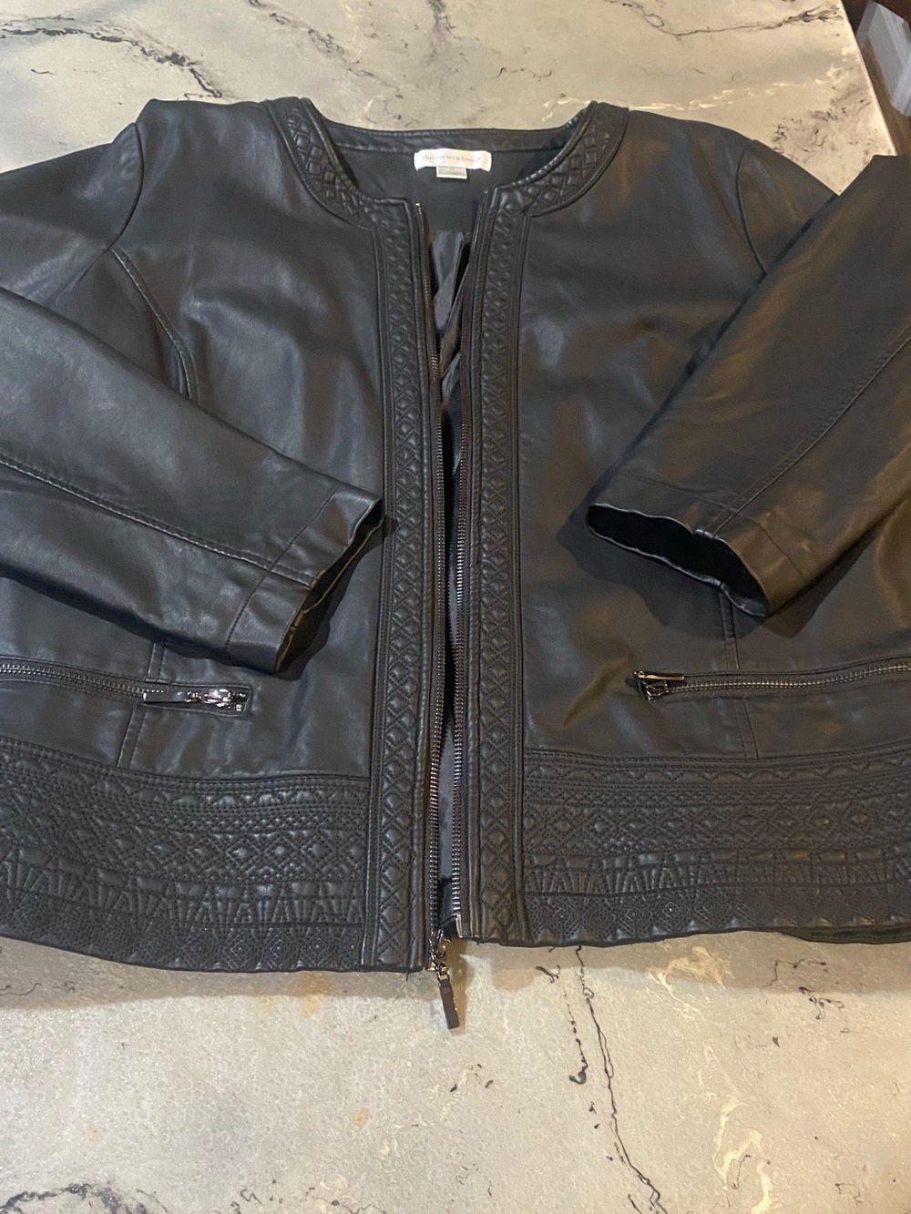 Xl Christopher & Banks black faux Leather Jacket with Embossed Trim